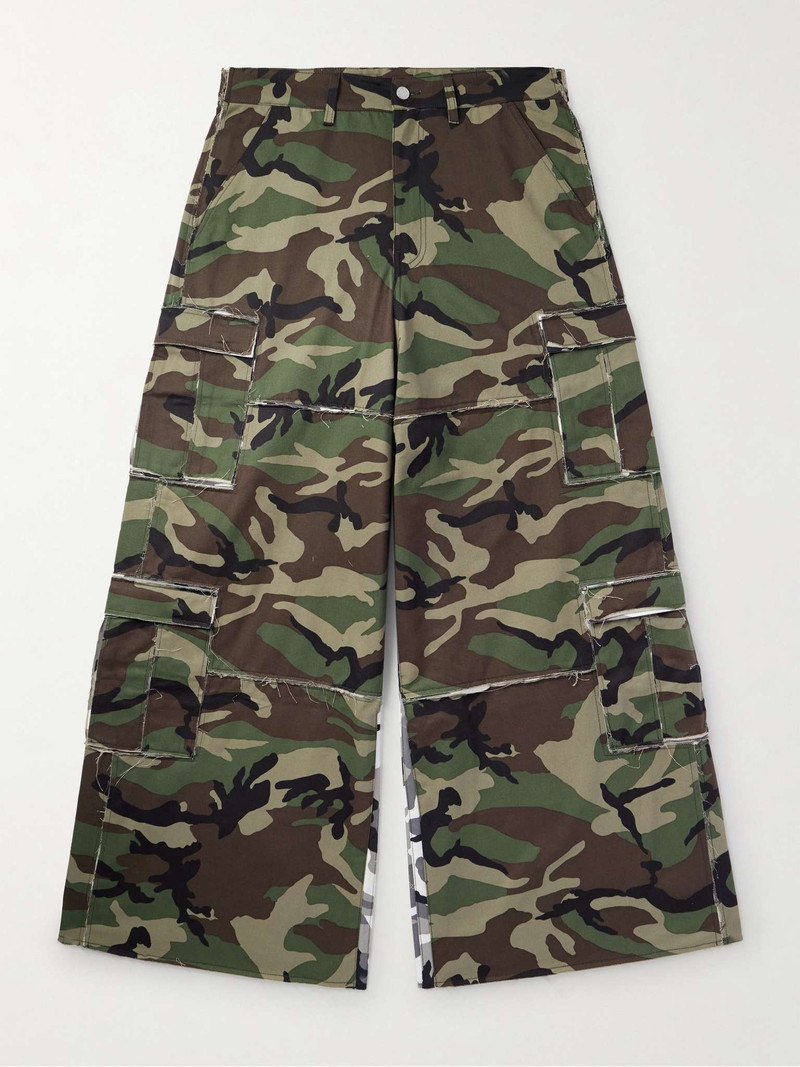 Wide-Leg Patchwork Camouflage-Print Cotton-Canvas Cargo Trousers 1