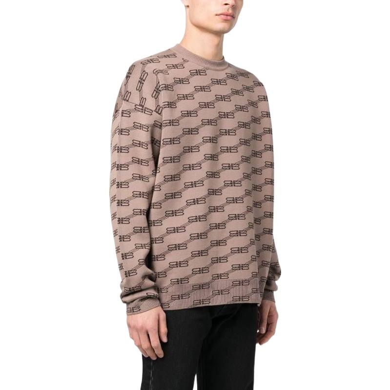 Balenciaga BB Allover Crewneck Knit Sweater 'Beige' 733859T32539378 - 4
