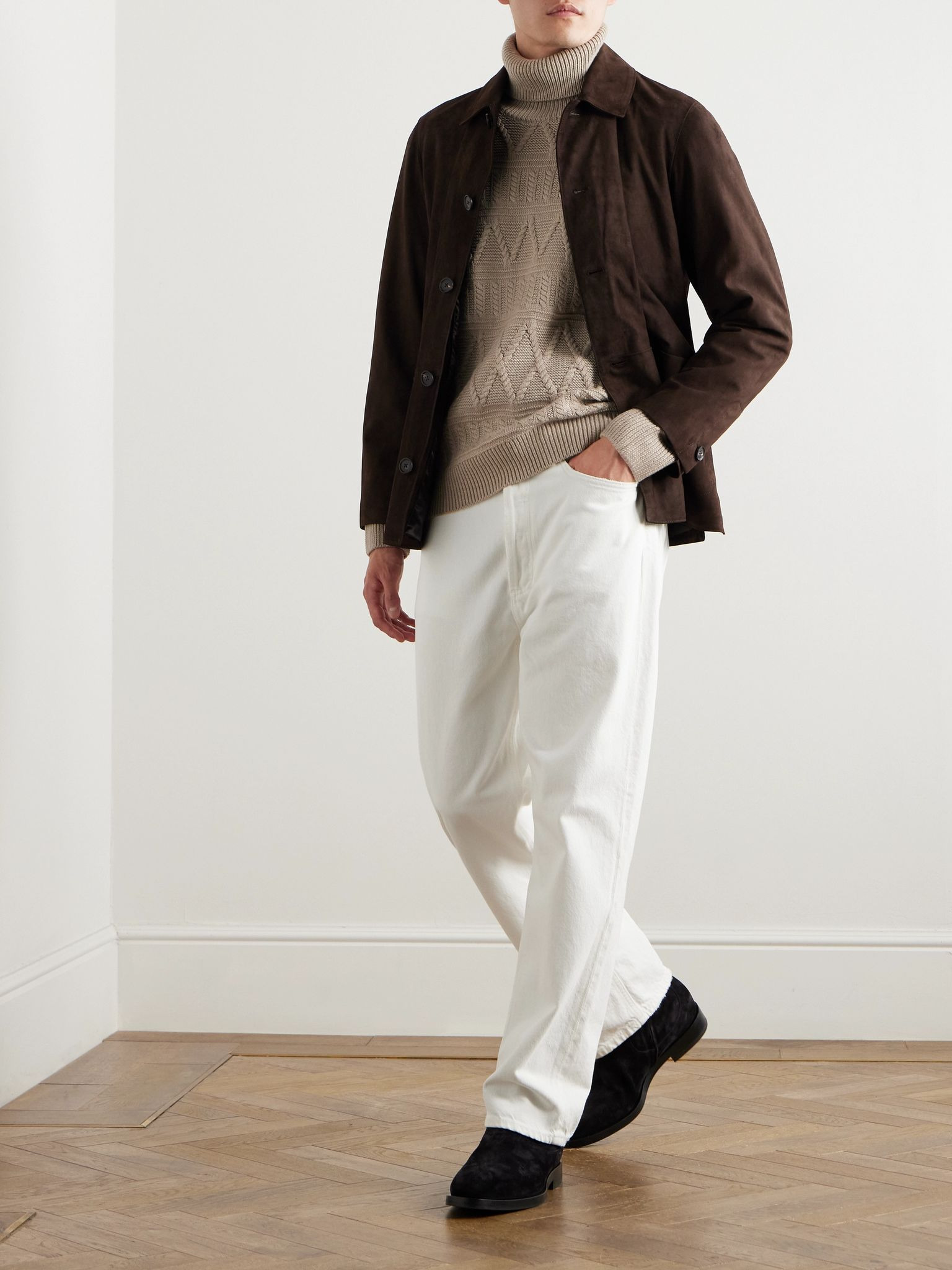 Jacquard-Knit Wool Rollneck Sweater Beige - 2