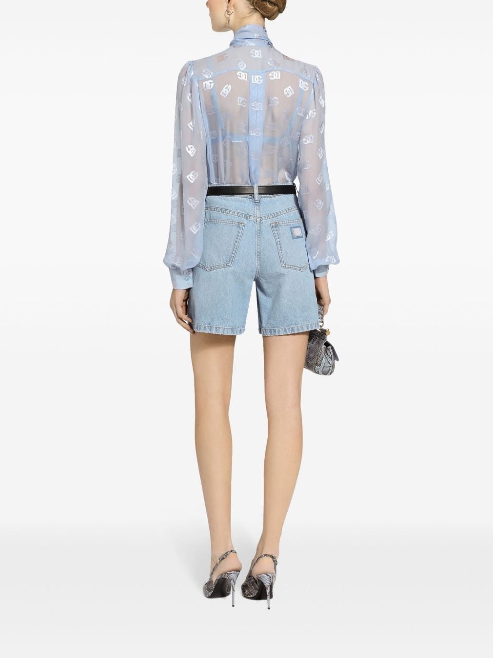 pussy-bow collar semi-sheer shirt - 4