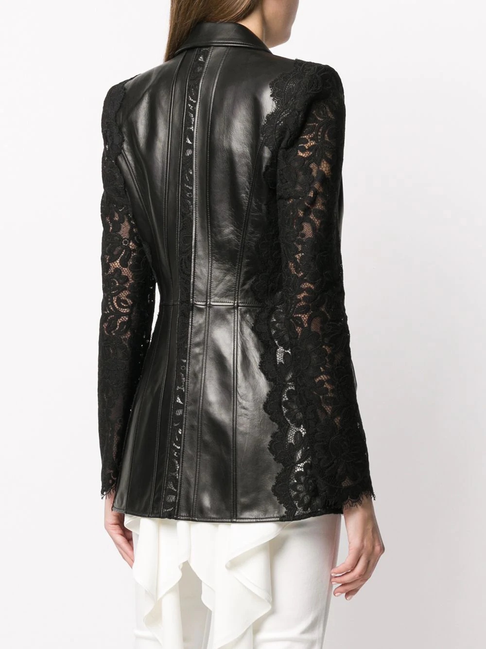 lace sleeve leather jacket - 4