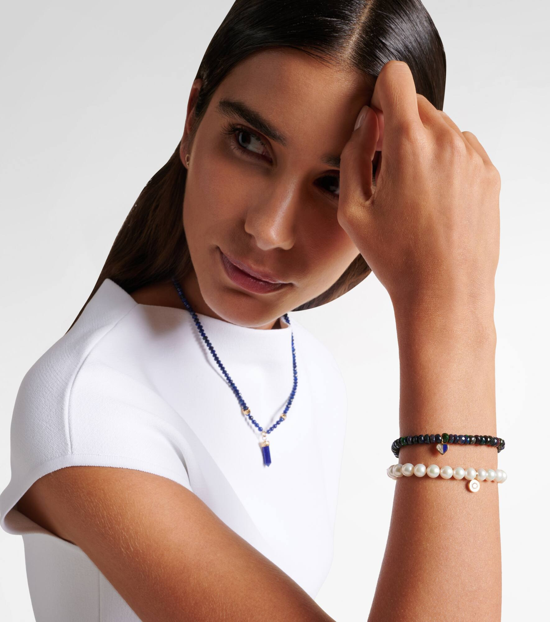 Heart 14kt gold charm bracelet with diamonds and opals - 2