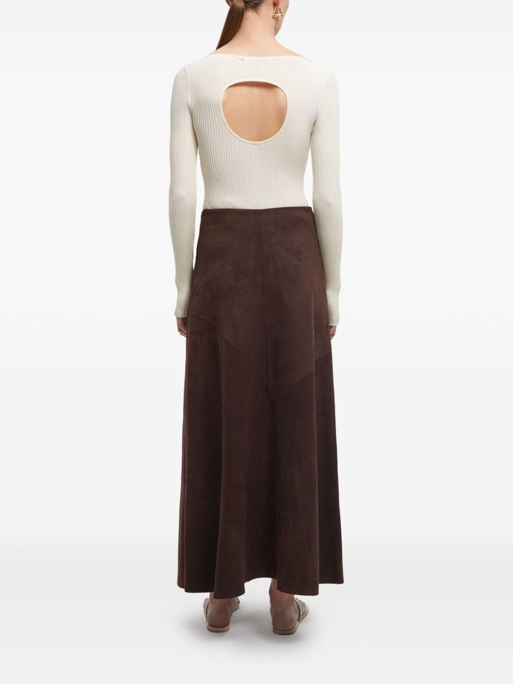 leather A-line midi skirt - 3