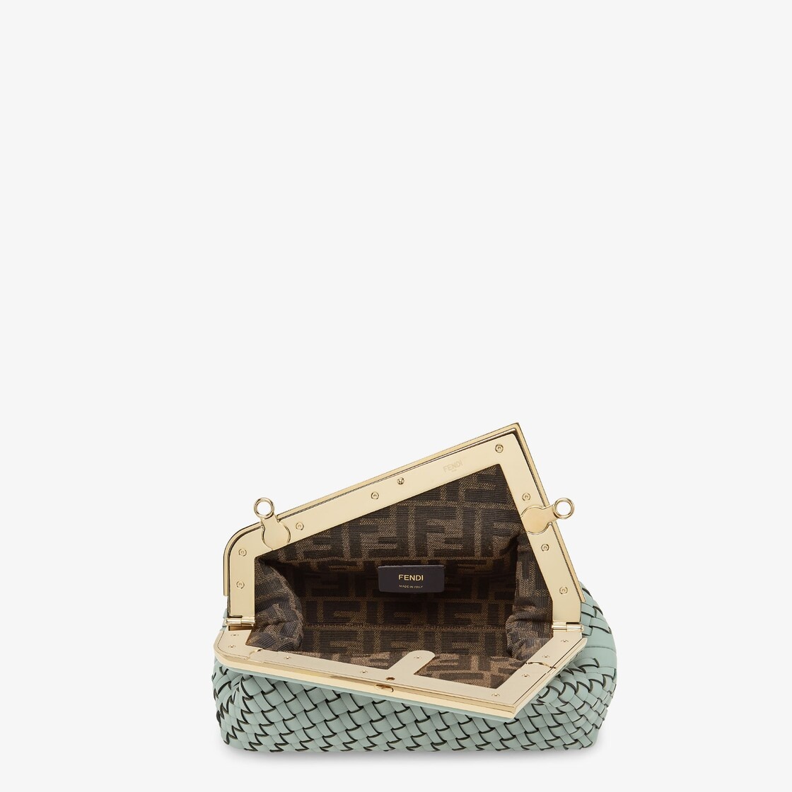 Small Fendi First bag made of finely braided mint green leather, with oversized metal F clasp bound  - 4