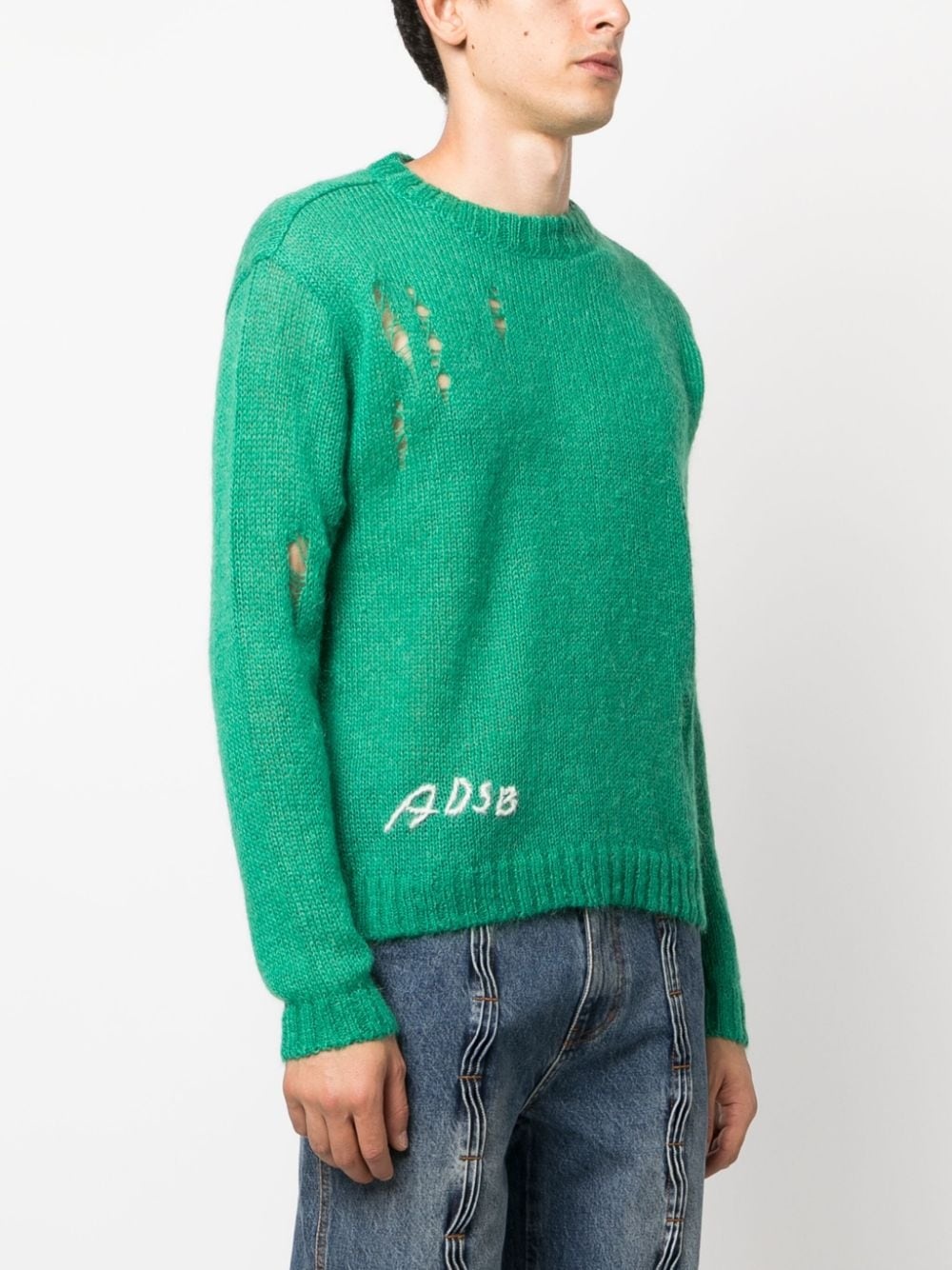 logo-embroidered distressed-finish jumper - 3