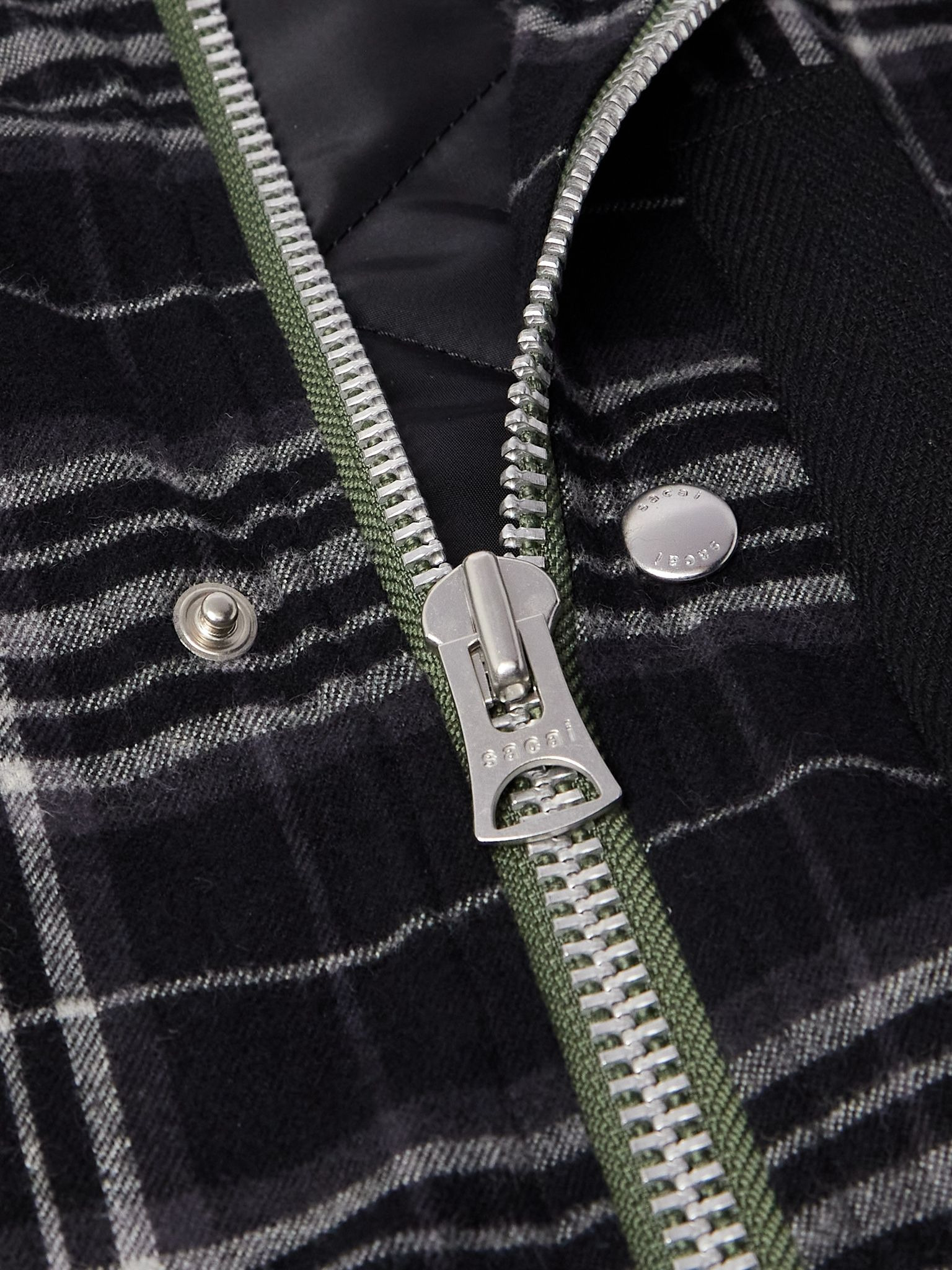 Nylon-Trimmed Padded Checked Cotton-Flannel Blouson Jacket Black - 4