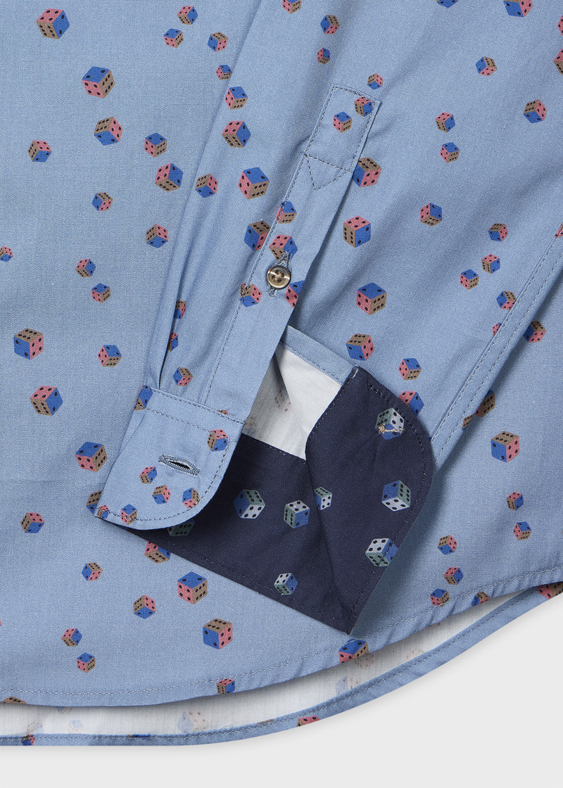 Paul Smith Tailored-Fit Light Blue 'Dice' Print Shirt outlook