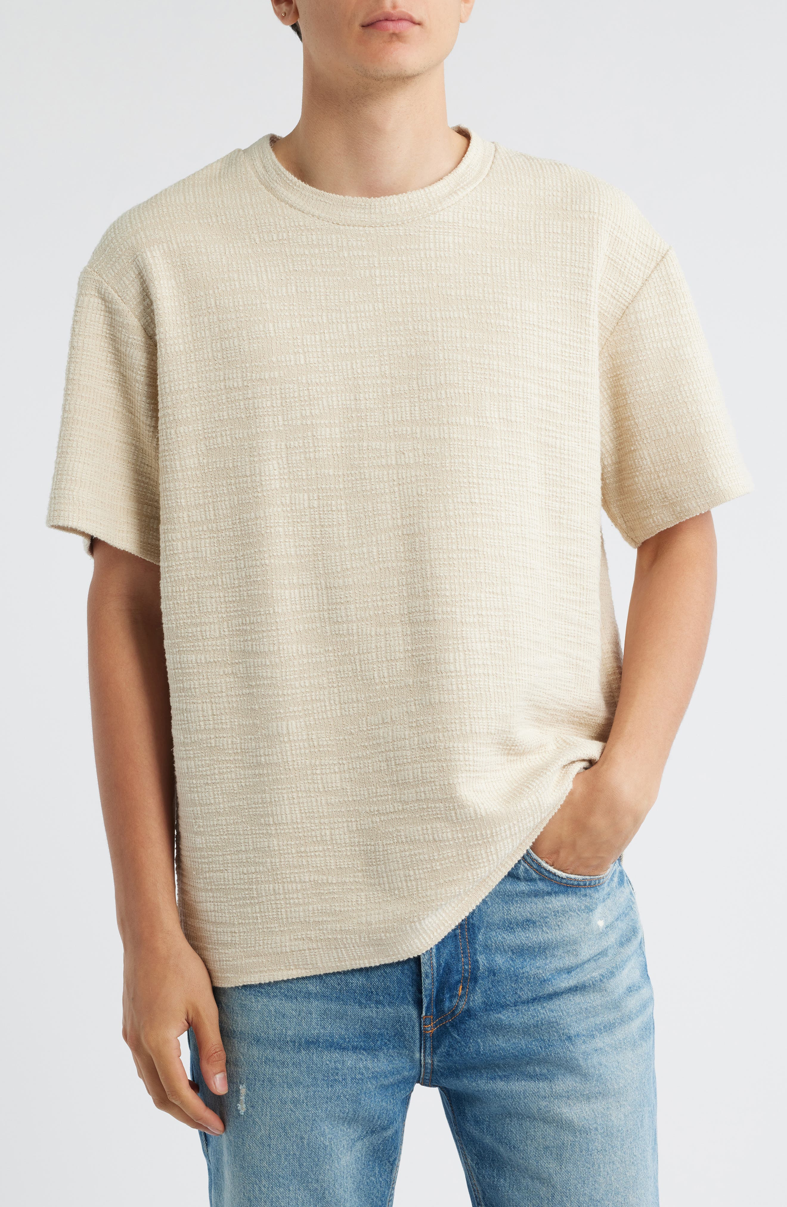 NN07 Nat 3520 Organic Cotton Blend Bouclé T-Shirt in Ecru at Nordstrom - 1