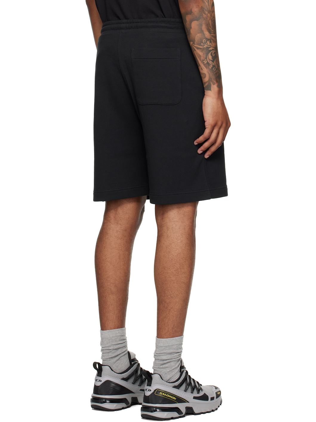 Black Logo Patch Cotton Shorts - 3