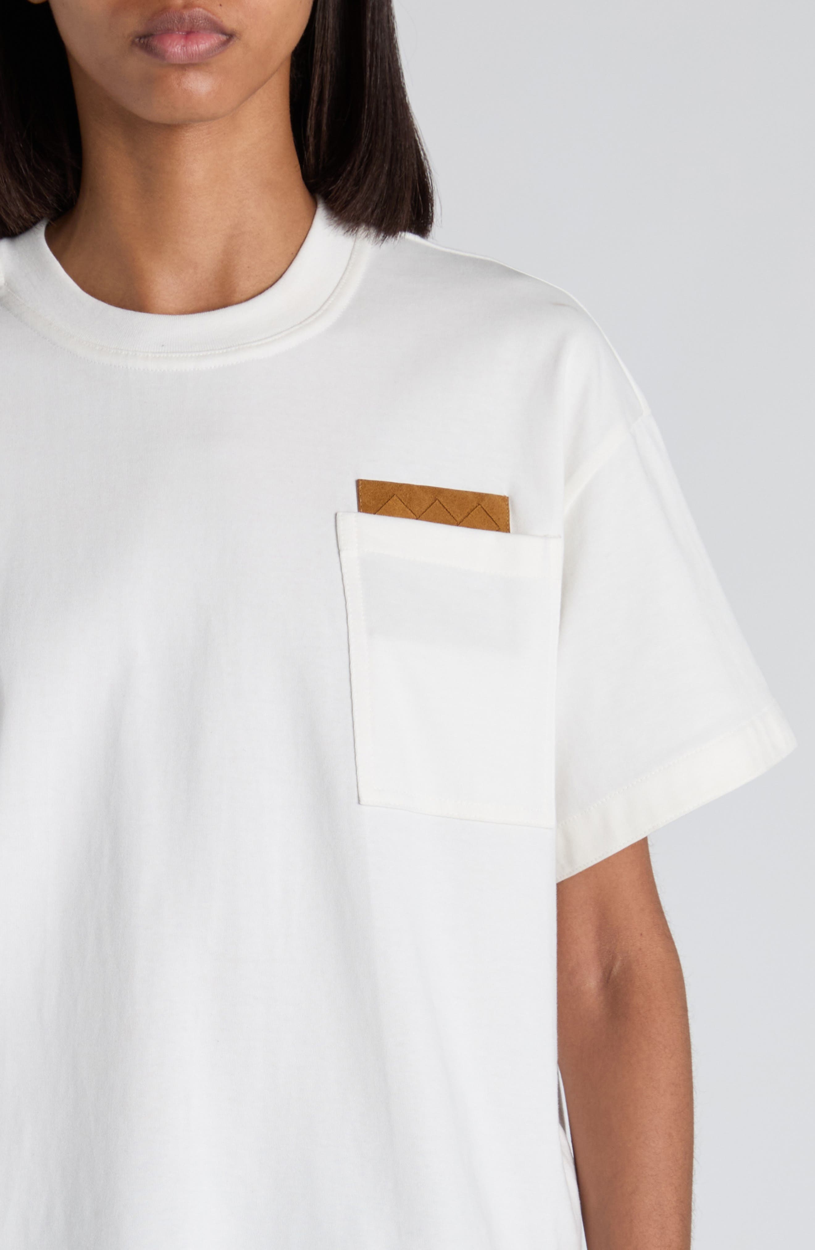 Bottega Veneta Pima Cotton Pocket T-Shirt with Intrecciato Suede Patch in 9071 Chalk at Nordstrom - 5