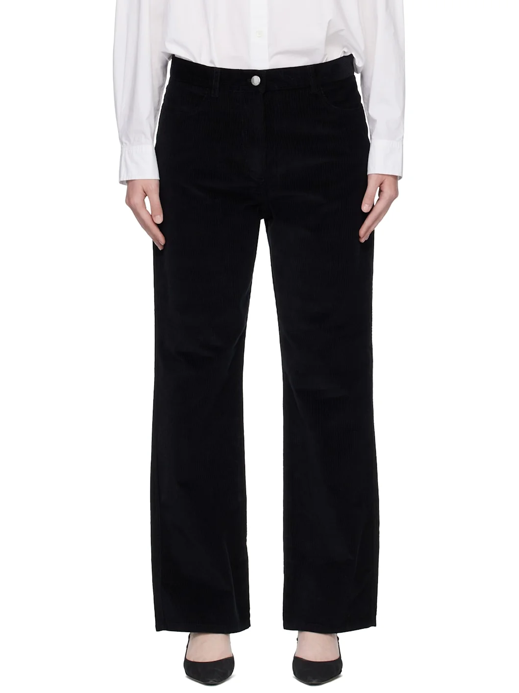 Black Straight Cord Trousers - 1