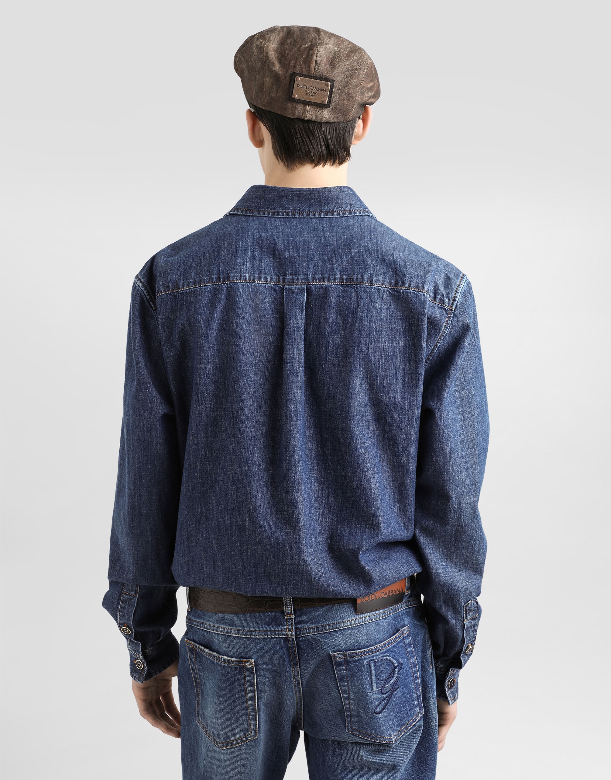 Denim shirt with heraldic emblem - 5