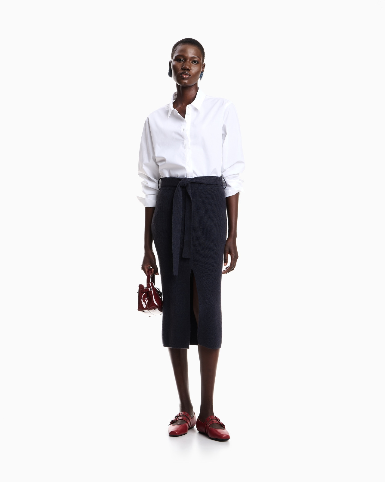 WOOL LONG SKIRT WITH SLIT AND BELT - 2