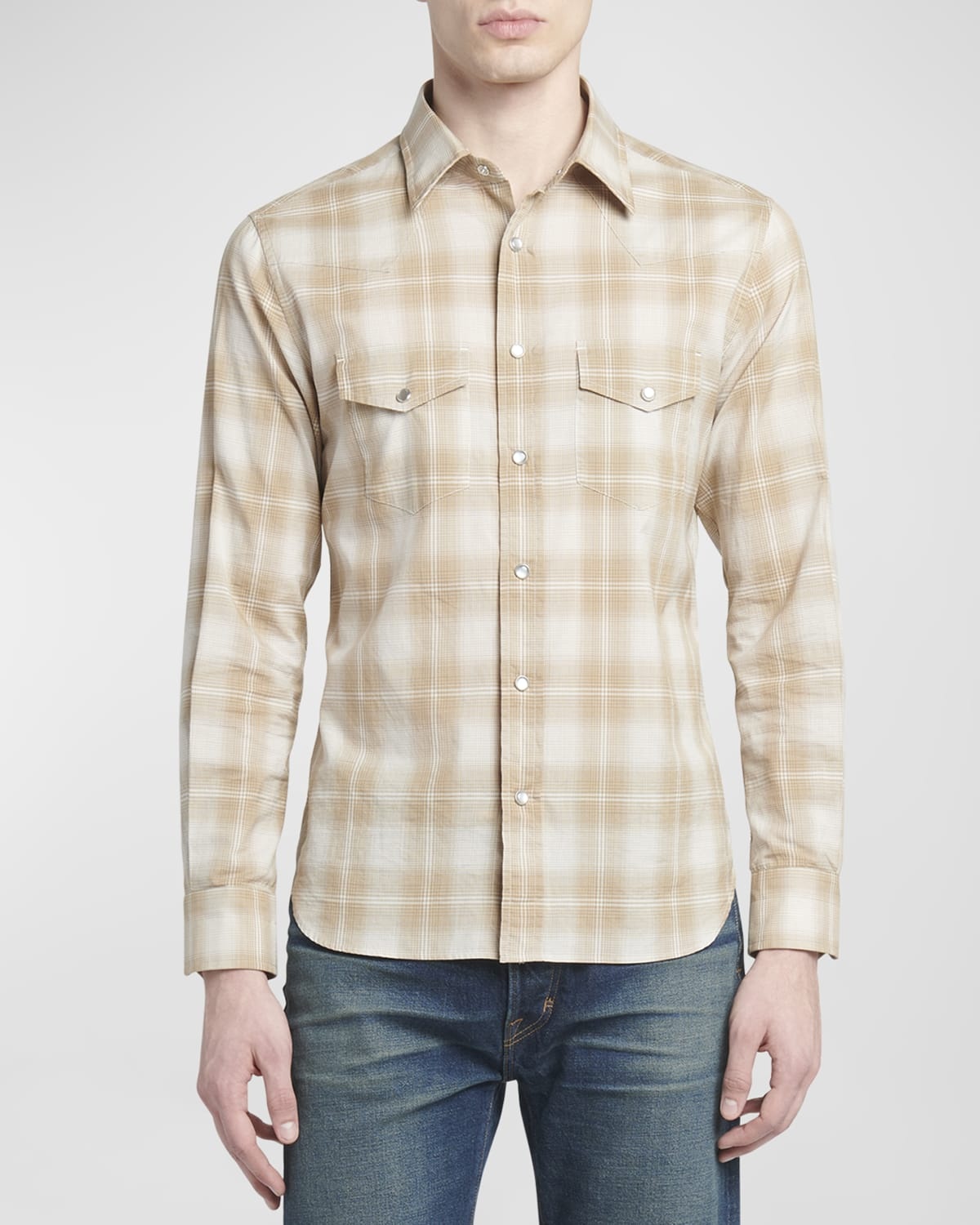 Men's Degrade Check Western Button-Down Shirt - 4