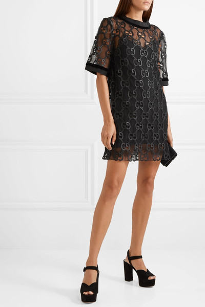 GUCCI Velvet and grosgrain-trimmed macramé mini dress outlook