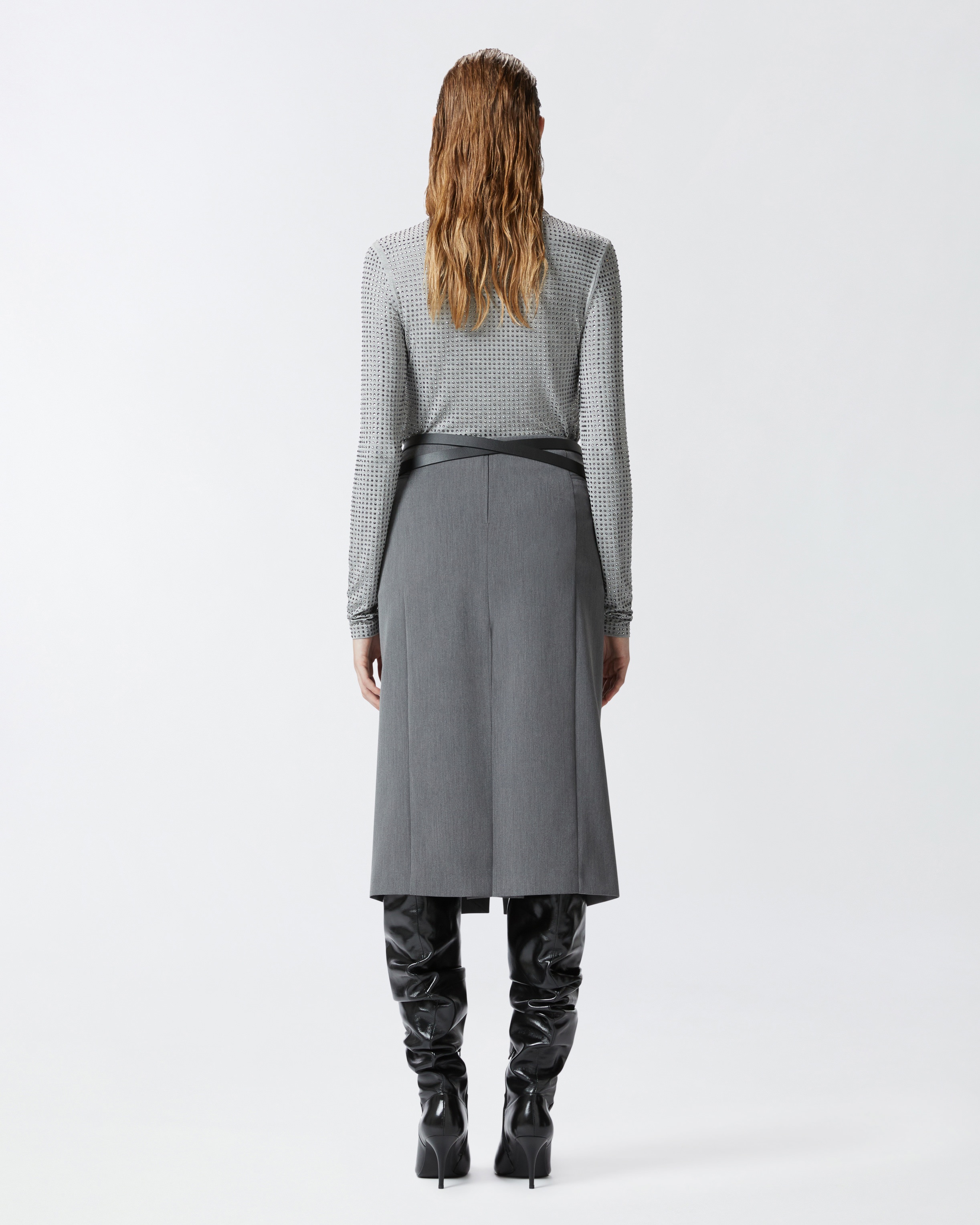 TAILORED MIDI SKIRT WITH SLIT AND PLEATING - 4