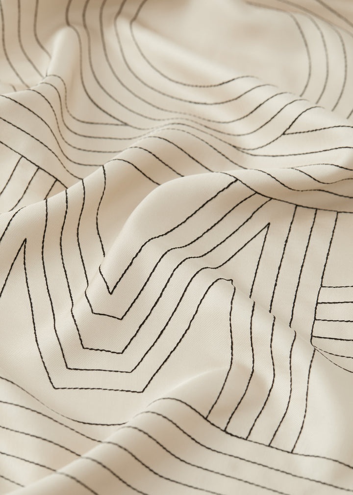 Striped embroidered monogram silk scarf creme - 7