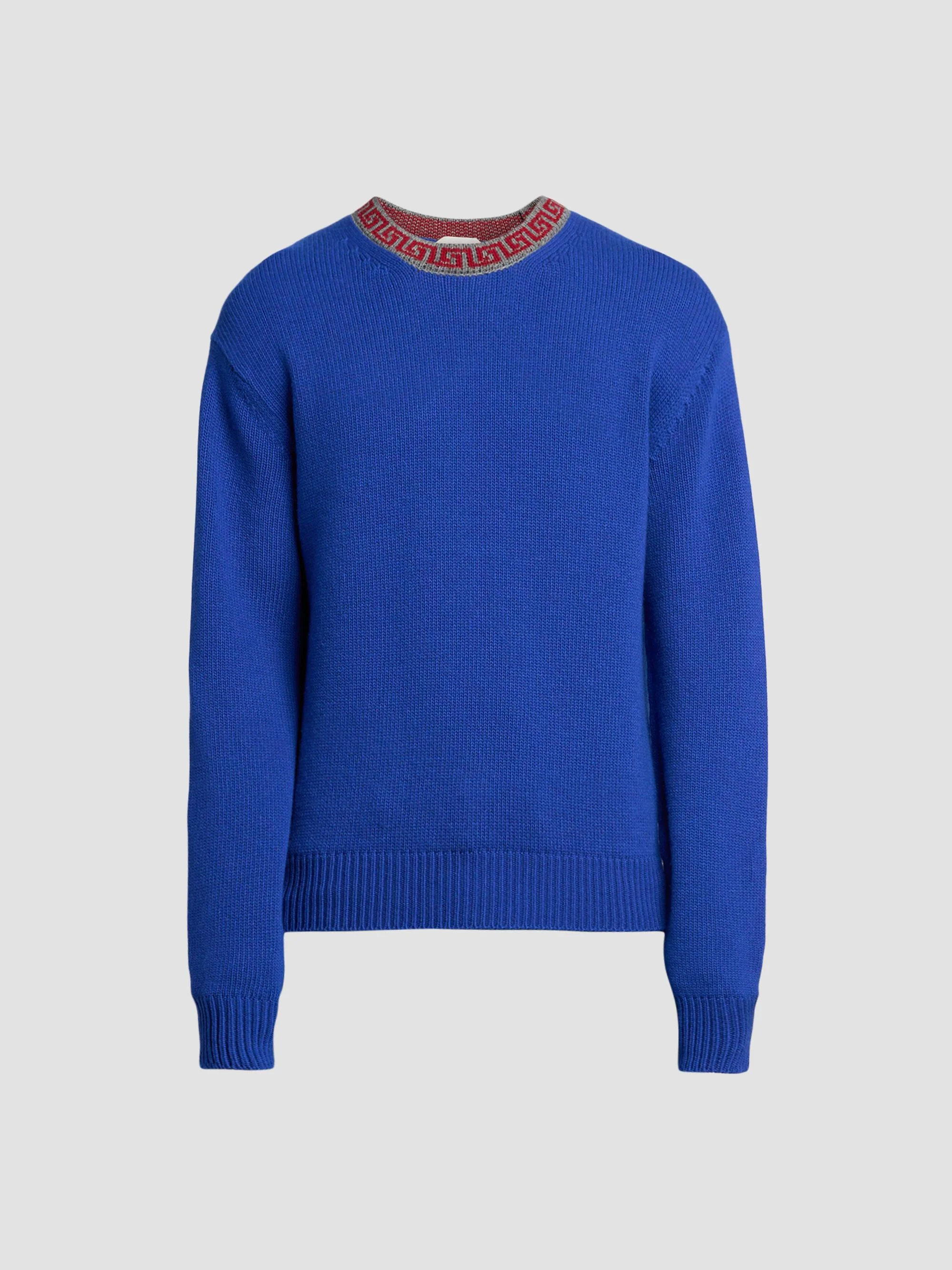 Men's Greca Wool-Cashmere Crewneck Sweater - Blue - 1