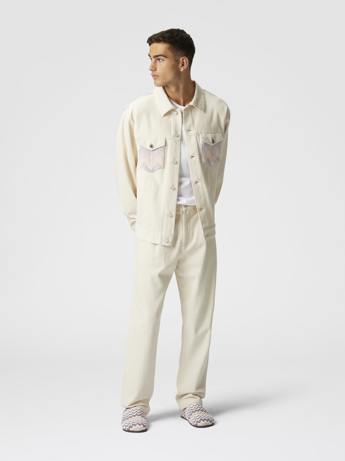 Classic denim trousers with chevron knit inserts - 4