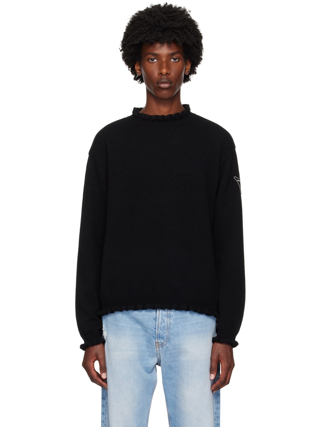 Black Flower Rib Sweater - 1