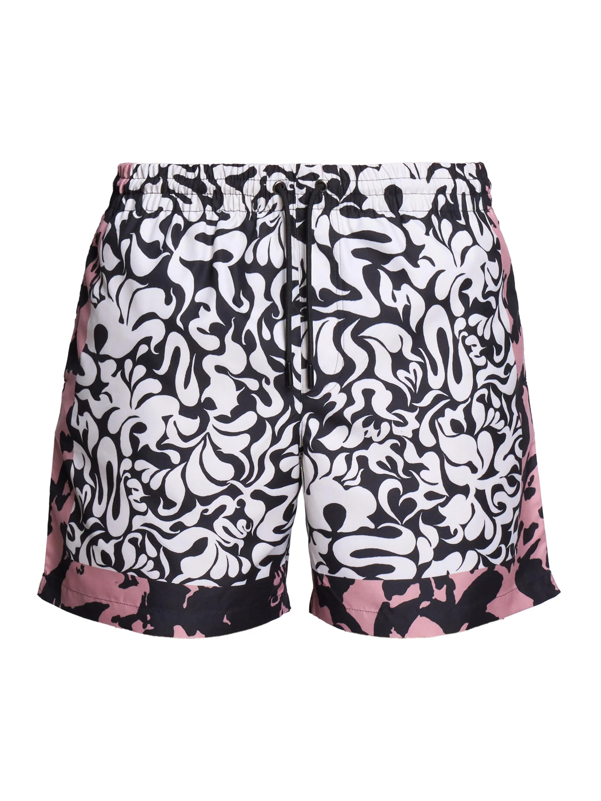 Men's Abstract Print Swim Shorts - Black - 1