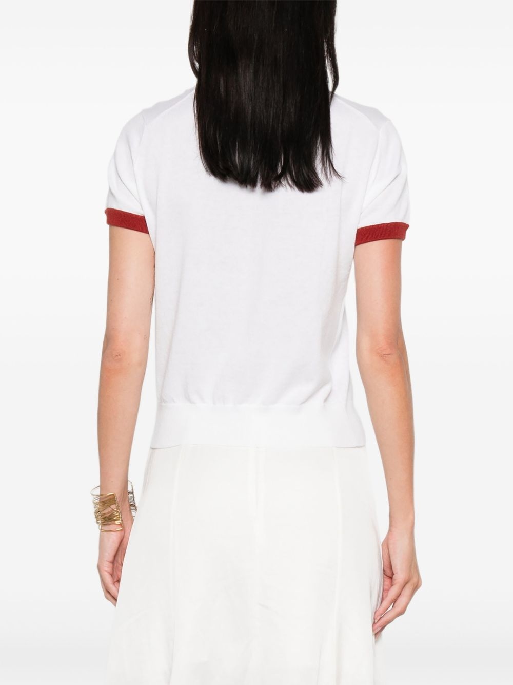contrast-trim cotton-cashmere t-shirt - 4