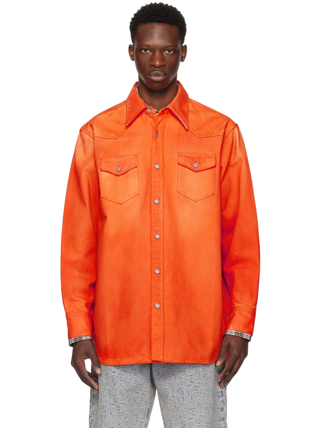 Orange Faded Denim Shirt - 1