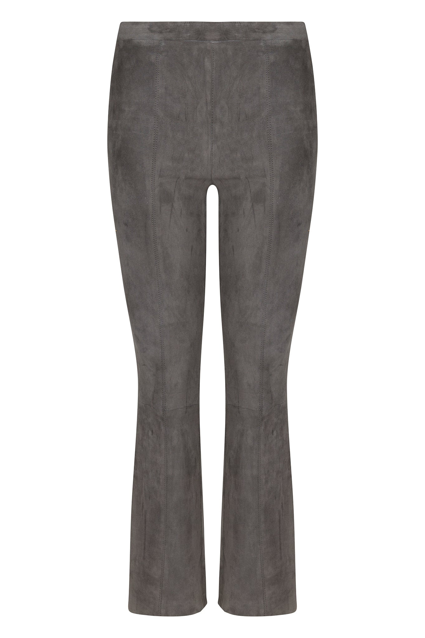 GREY SUEDE ANKLE FLARE PANTS WITH PRINCESS SEAMS - 5