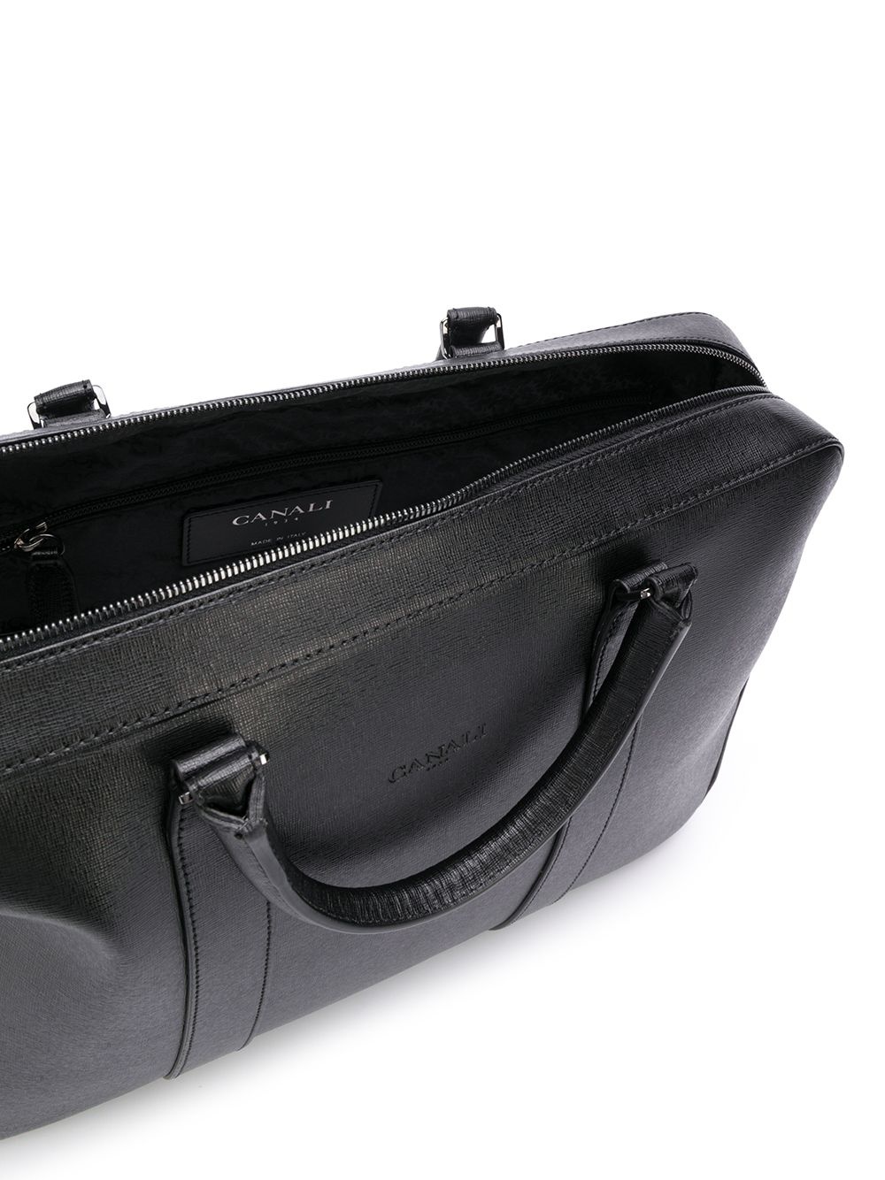 embossed logo leather briefcase - 5