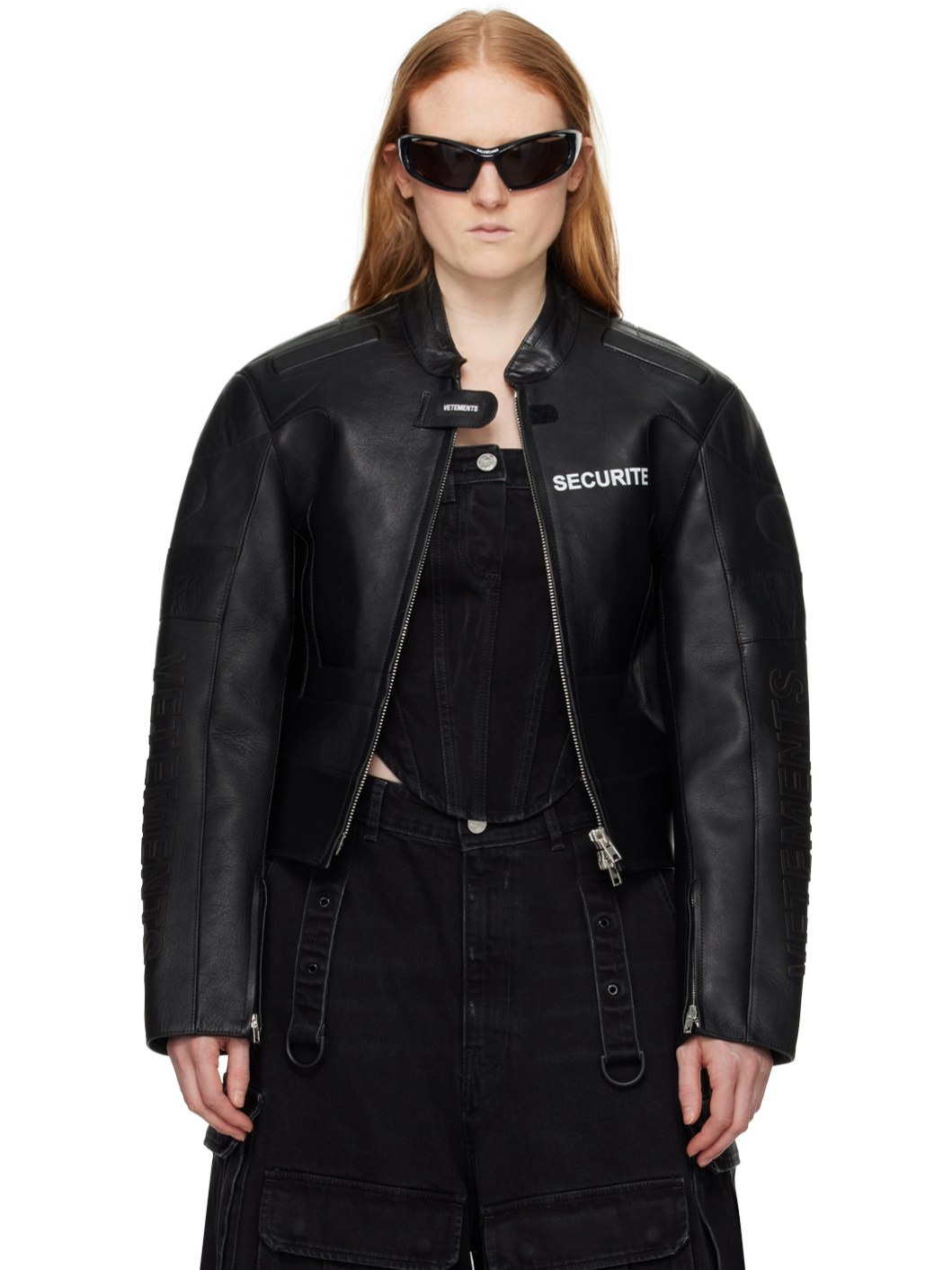 Black Securite Motorcross Leather Jacket - 1