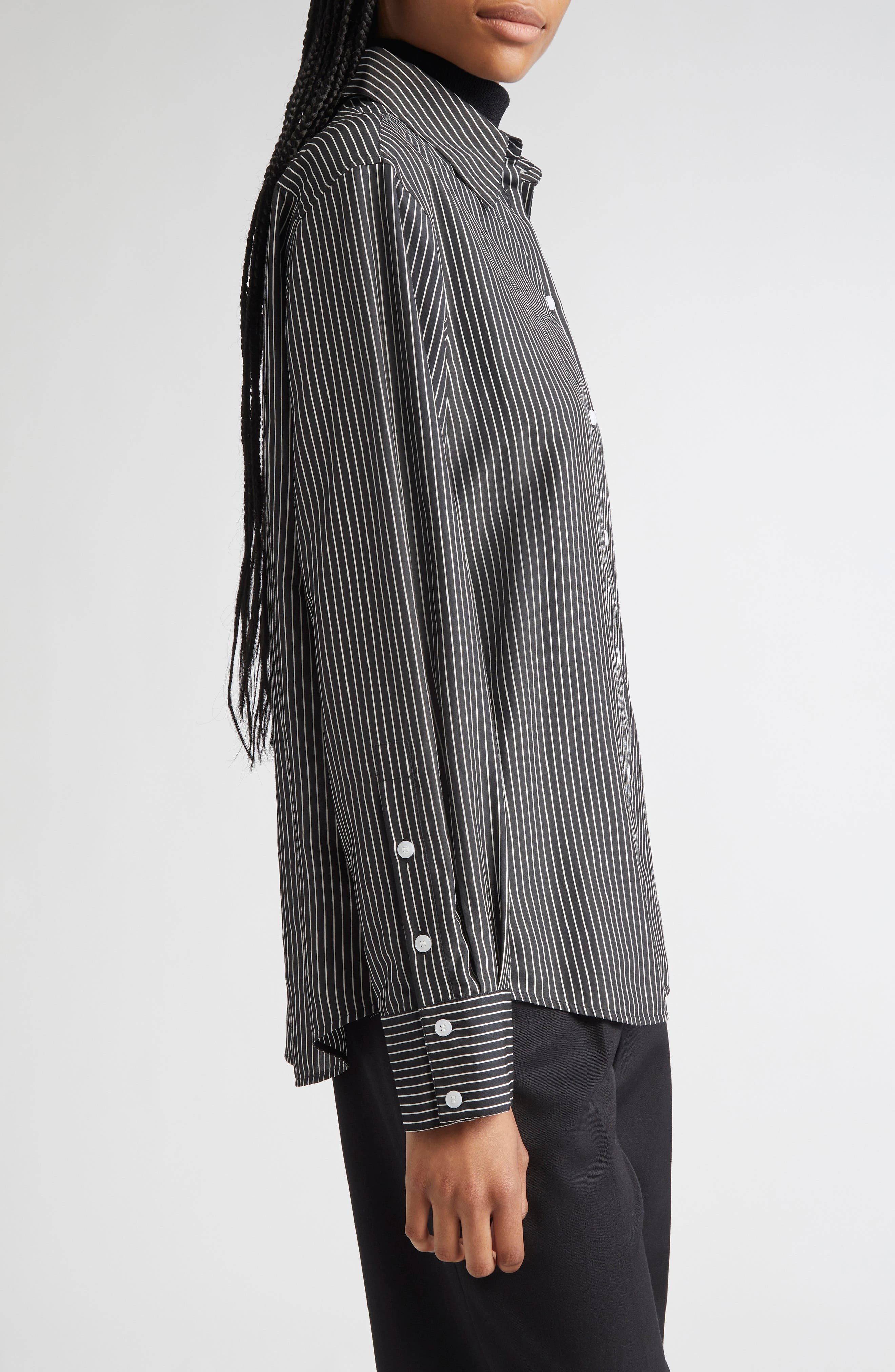 Proenza Schouler Lynsey Stripe Button-Up Shirt in Black/White at Nordstrom - 4