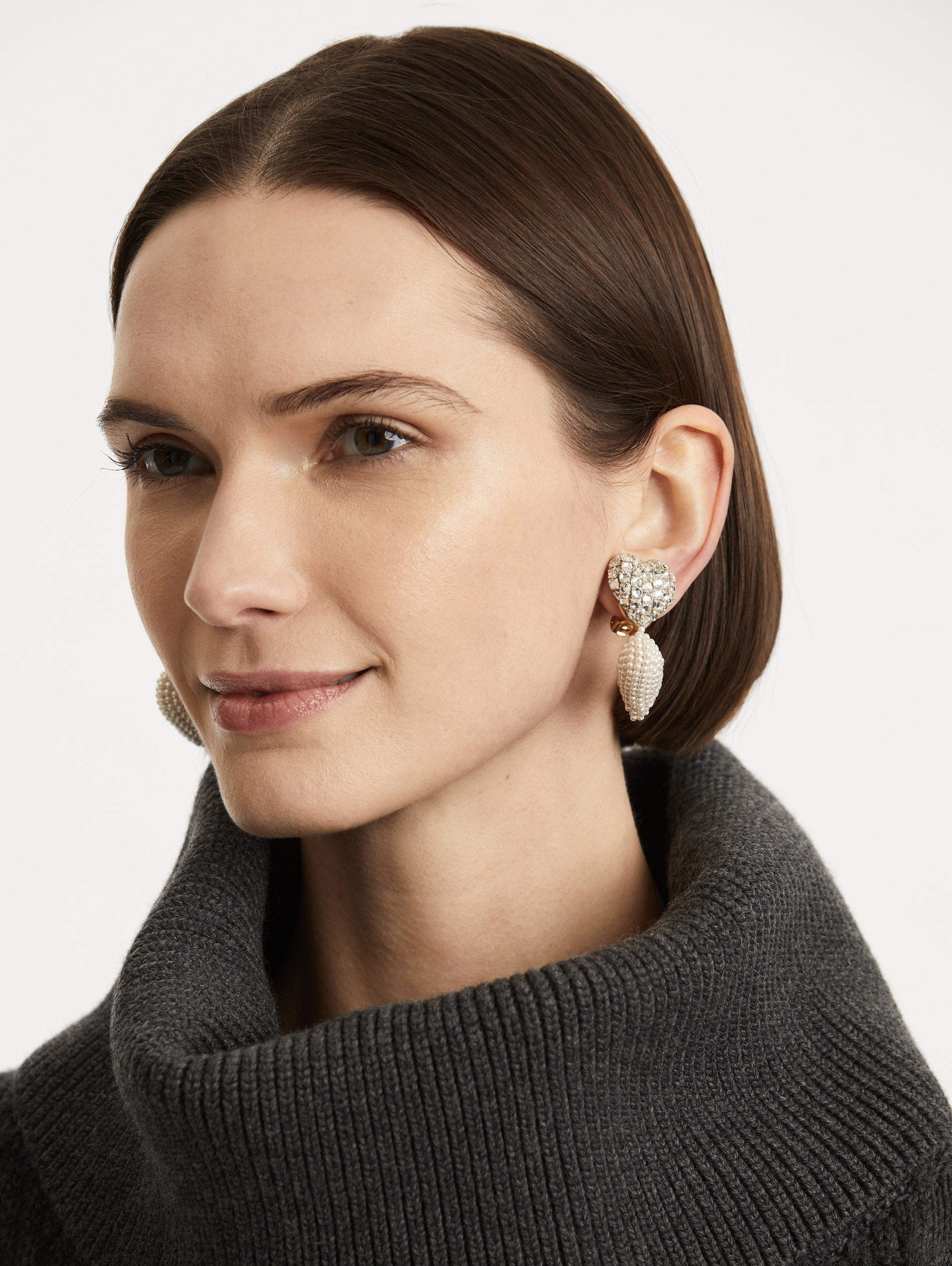 BEADED CRYSTAL HEART CLIP-ON EARRINGS - 2