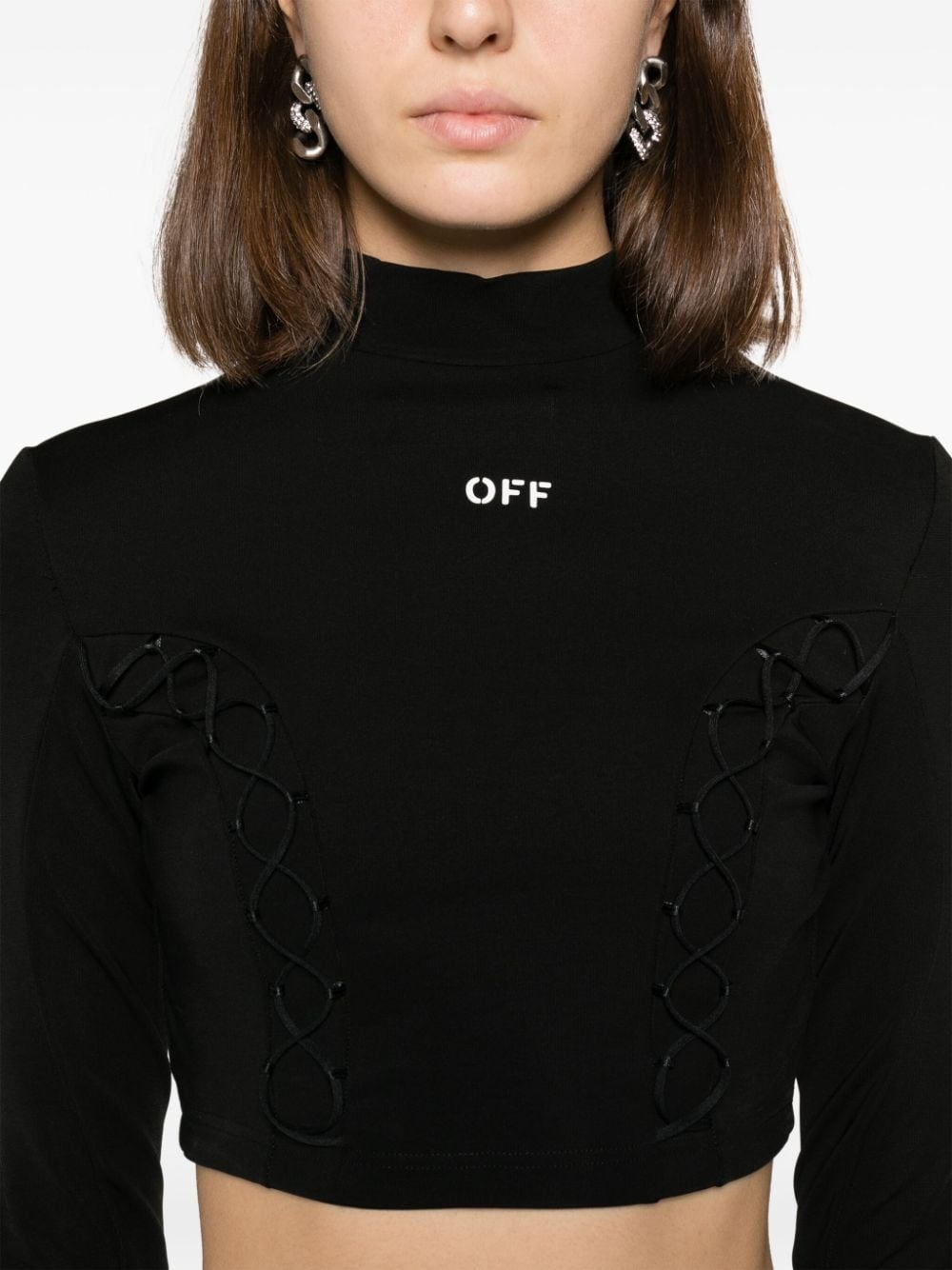 lace-up logo crop top - 5