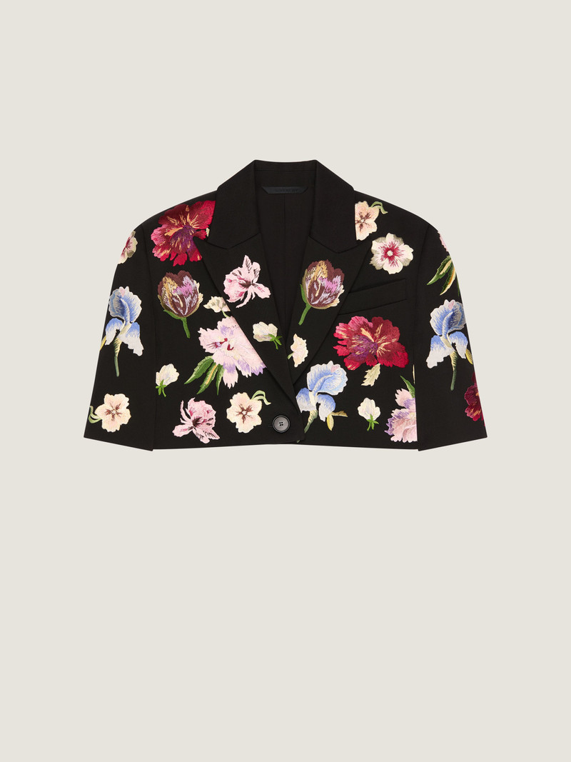 SINGLE-BREASTED CROPPED JACKET IN WOOL WITH EMBROIDERIES 1