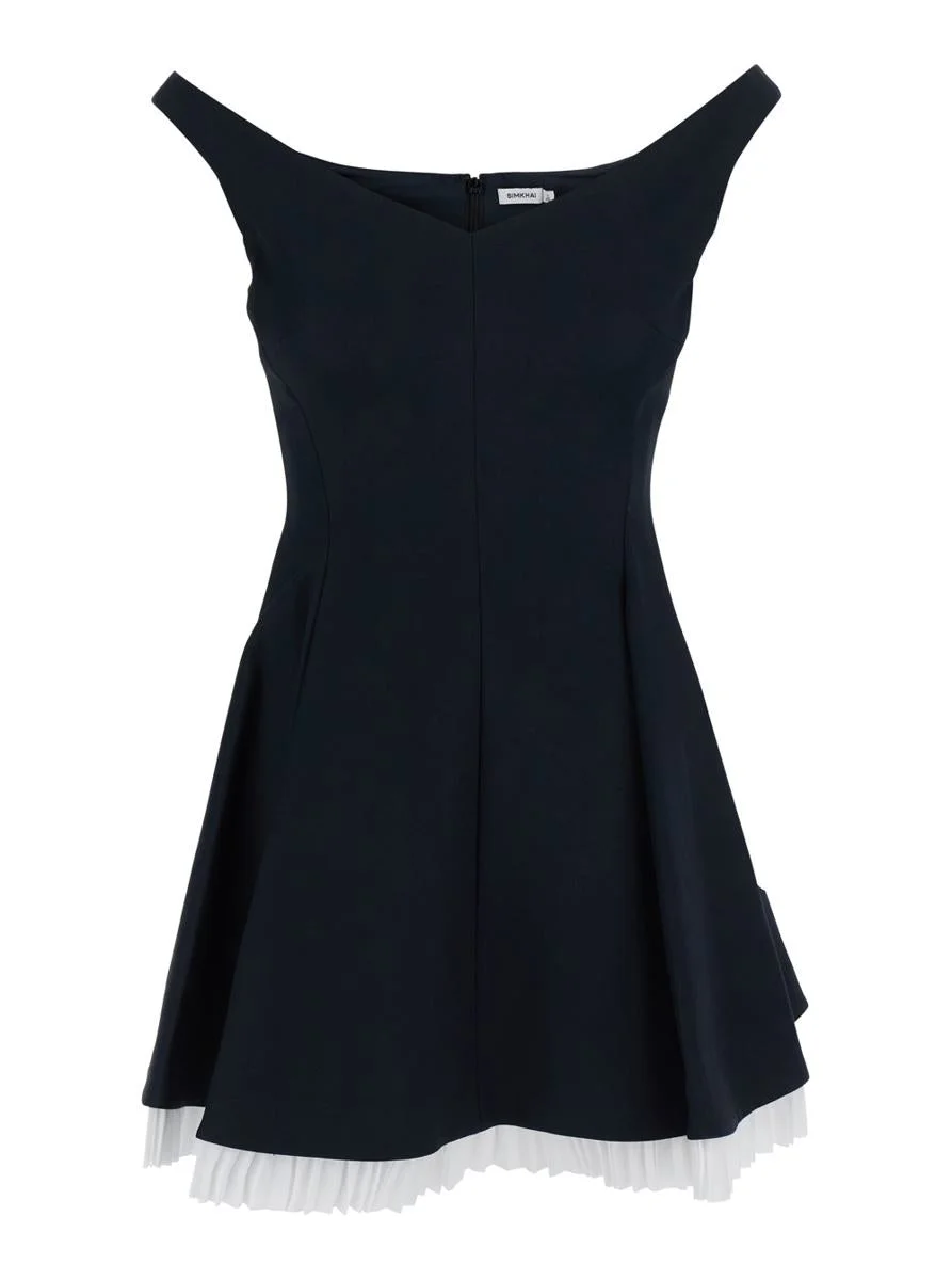 Simkhai 'Dorothie' Black Off-Shoulder Mini Dress With Contrasting Hem In Cotton Blend Stretch Woman - 1
