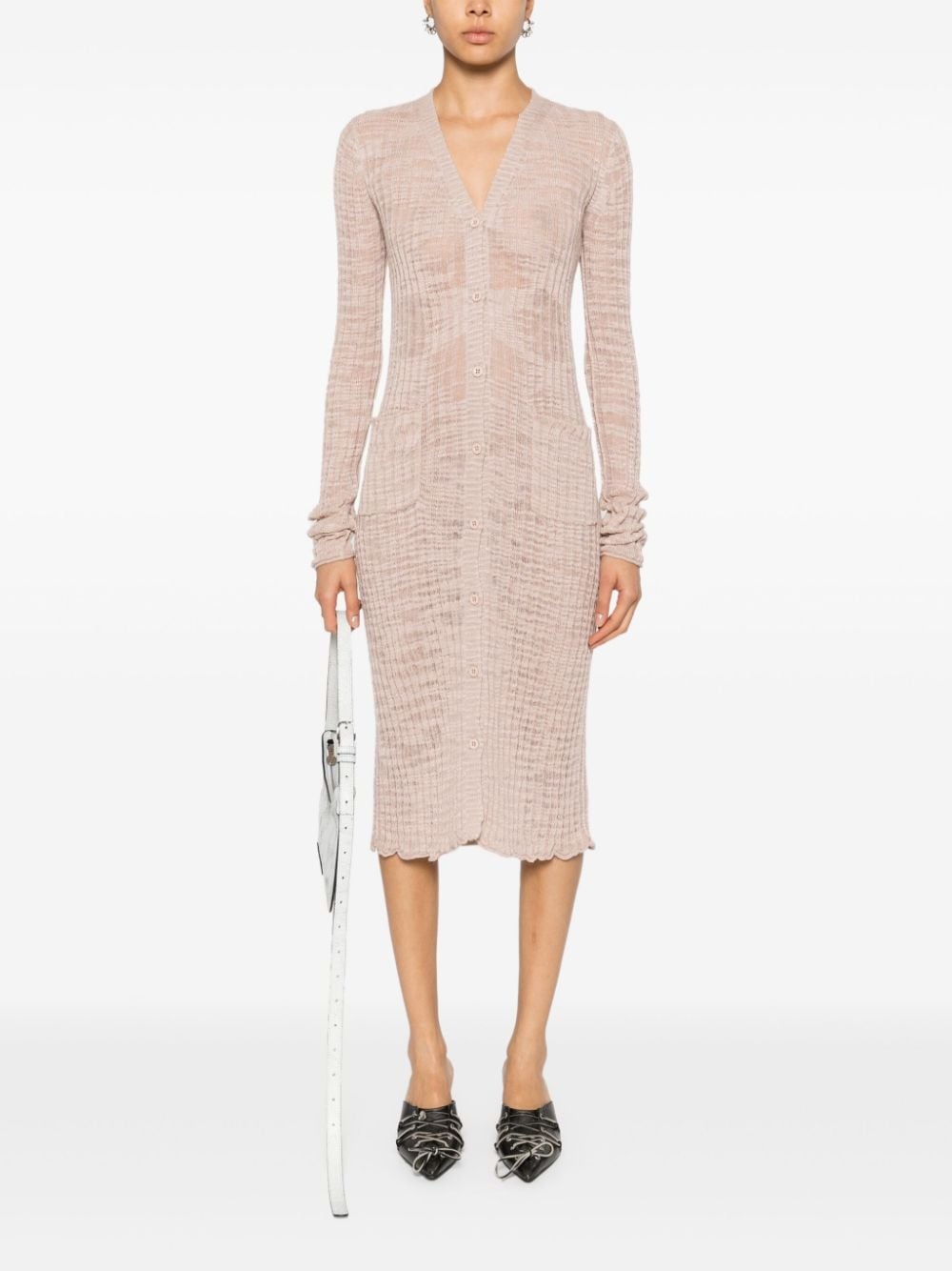 semi-sheer panel ribbed-knit cardigan - 2