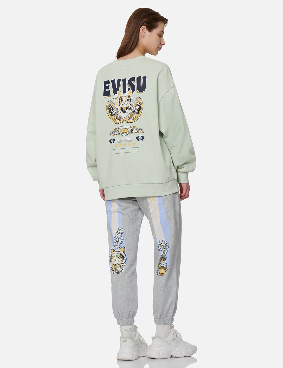 Zip-up Daruma and Fortune Cat Print Sweatshirt - 3