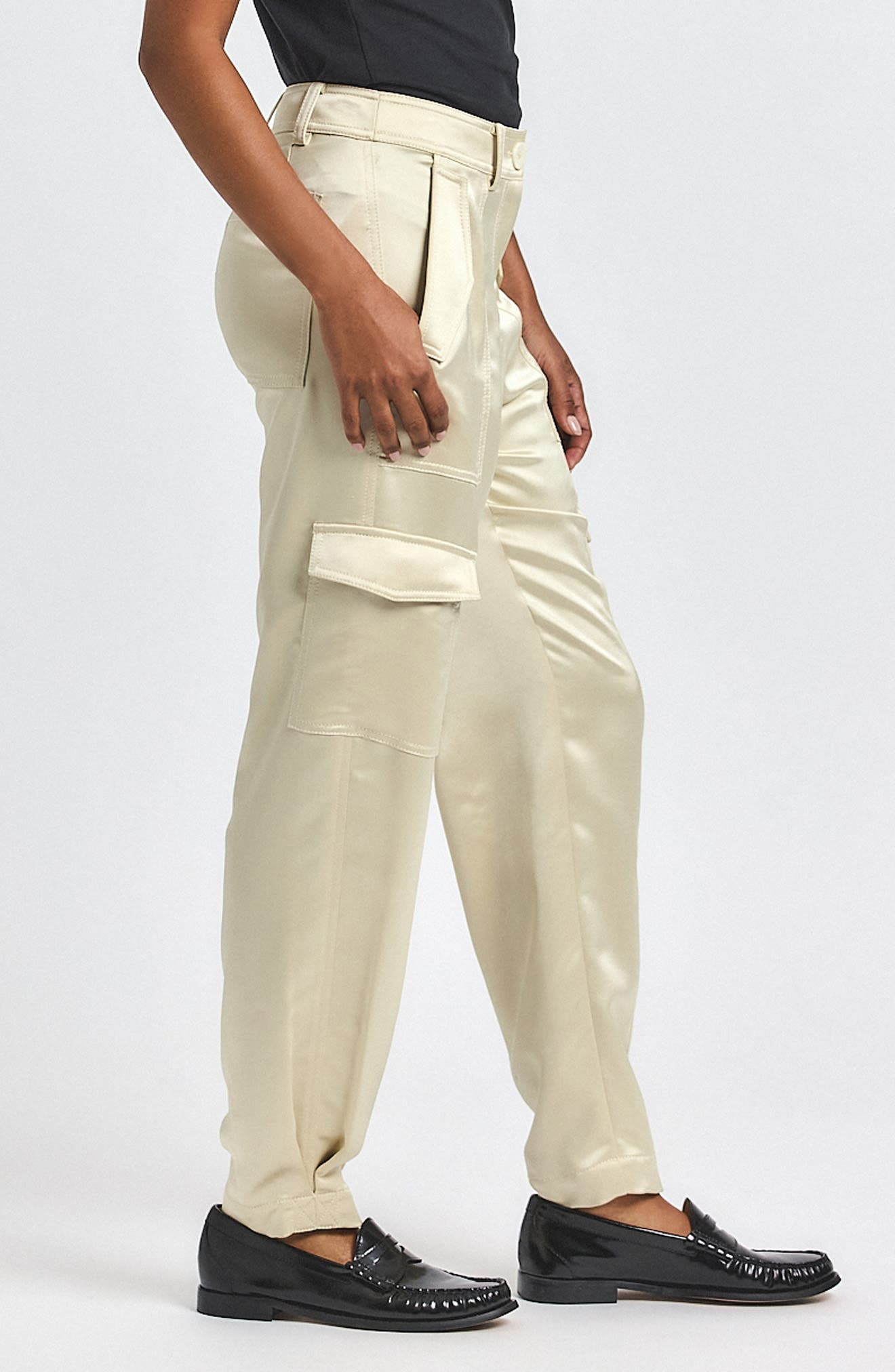 Derek Lam 10 Crosby Elian Stretch Satin Utility Pants in Ivory at Nordstrom - 3