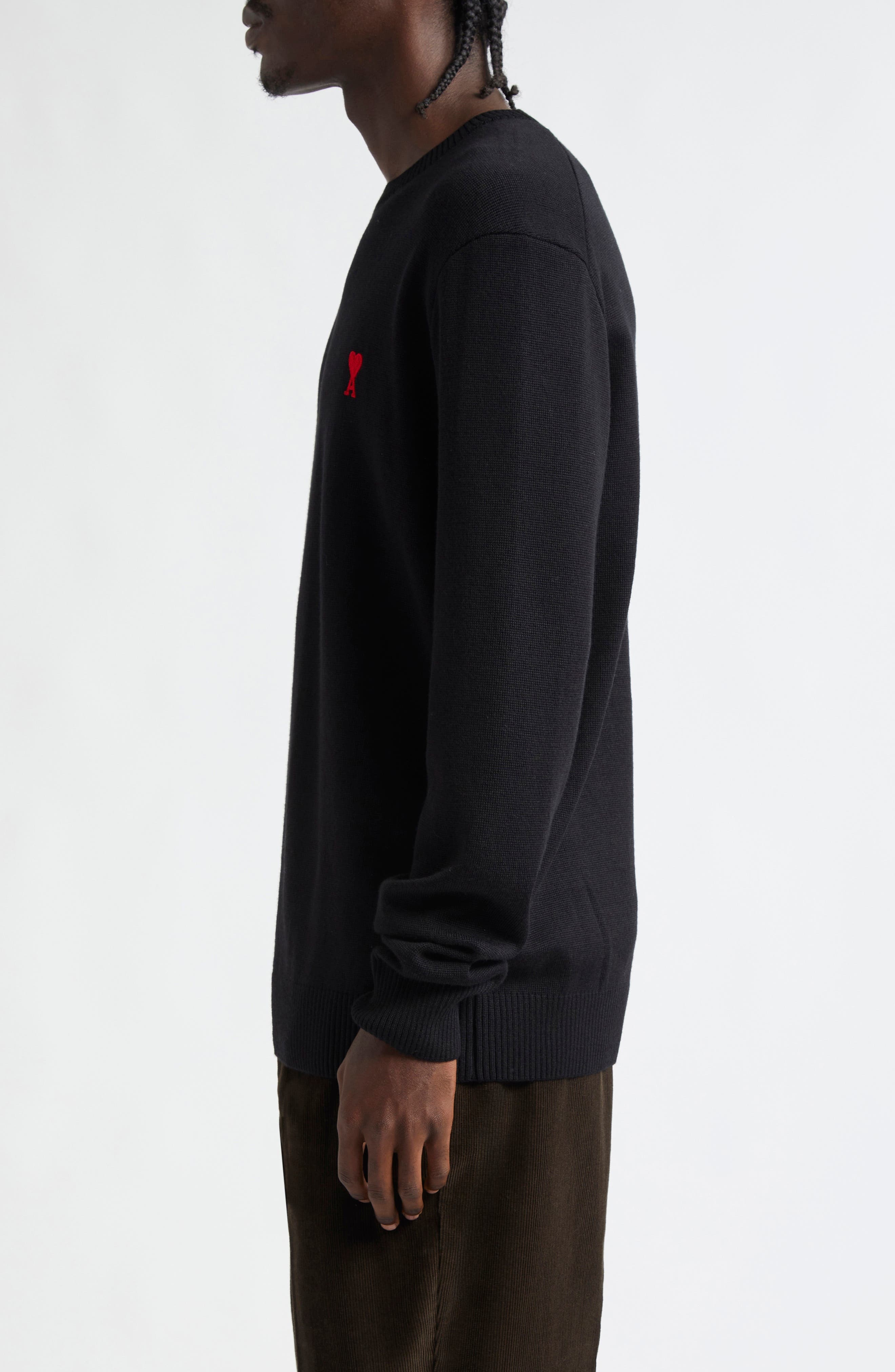 AMI PARIS Ami de Coeur Wool Crewneck Sweater in Black at Nordstrom - 4