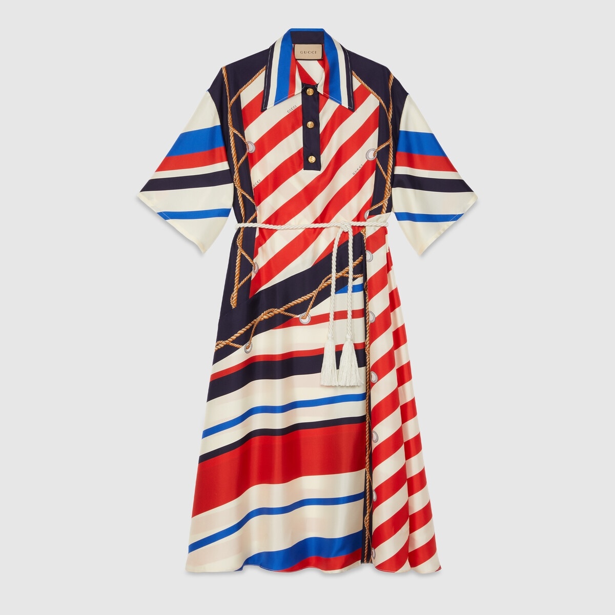 Stripe rope print silk dress - 8