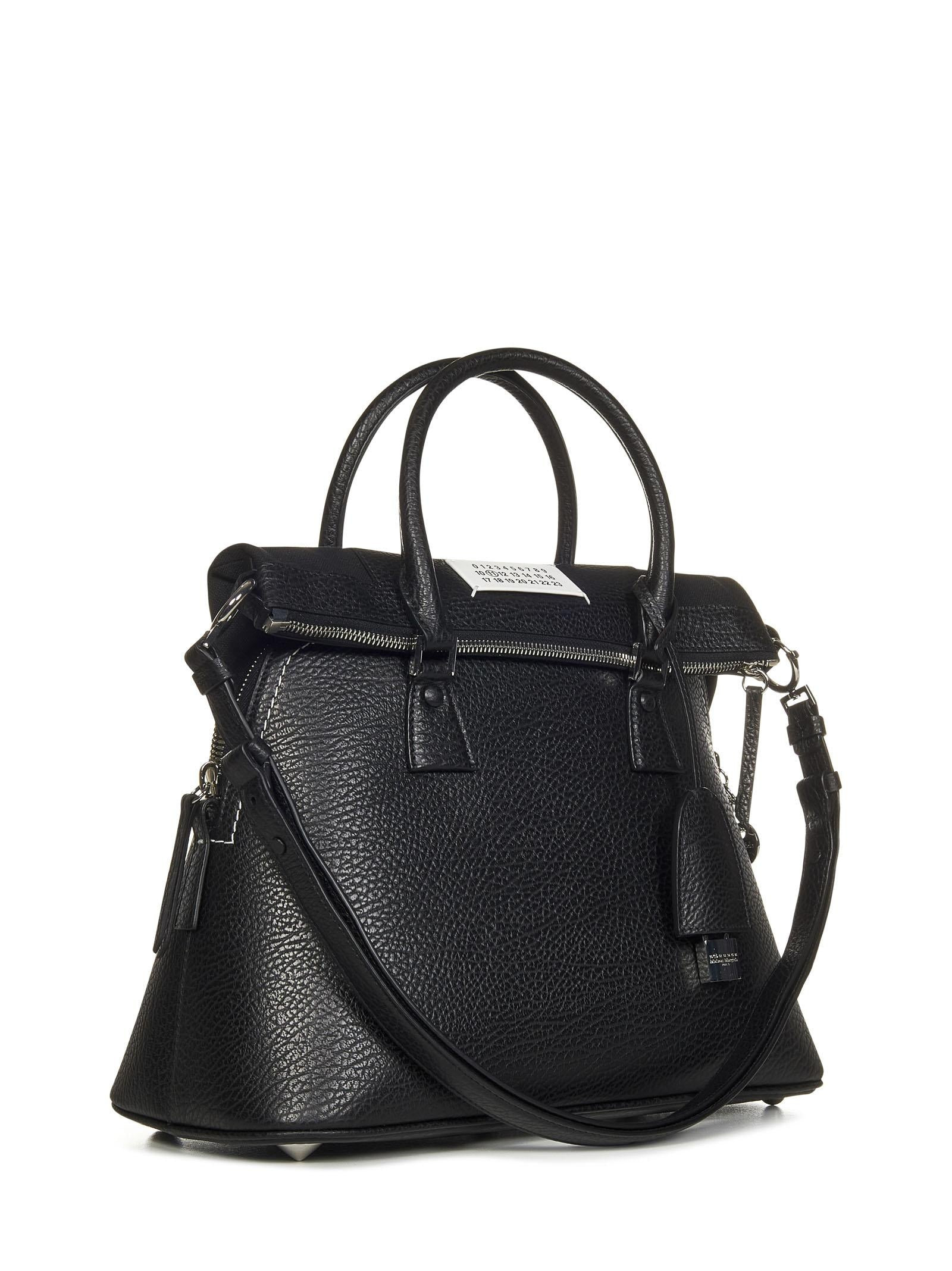 Black textured leather shoulder bag with logo label and leather shoulder strap. - 2