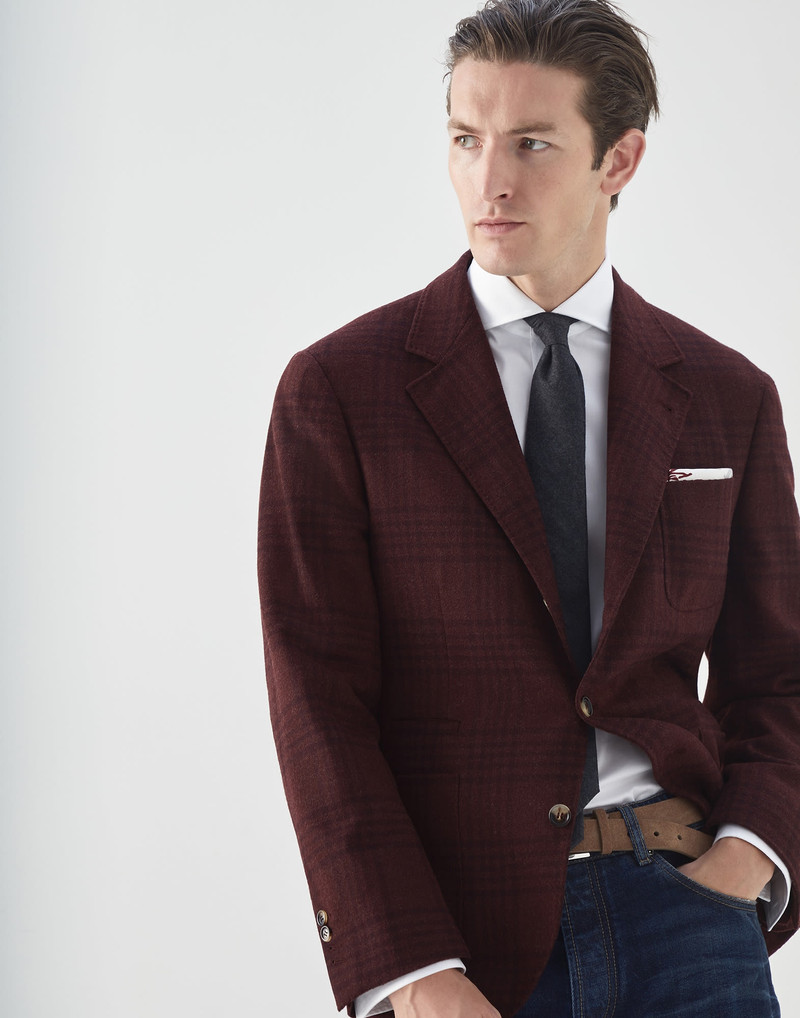 Frisé wool, silk and cashmere Prince of Wales deconstructed blazer with patch pockets 4