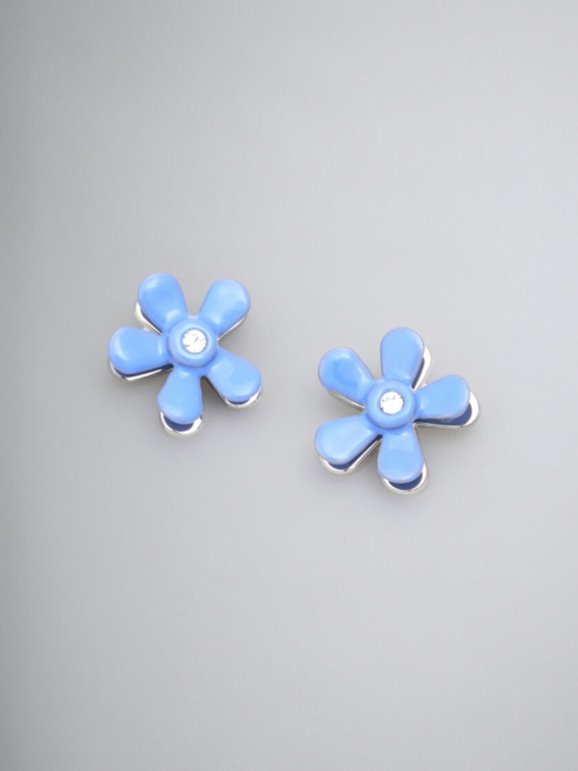 INDIGO ENAMELED METAL FLOWER POP EARRINGS - 3