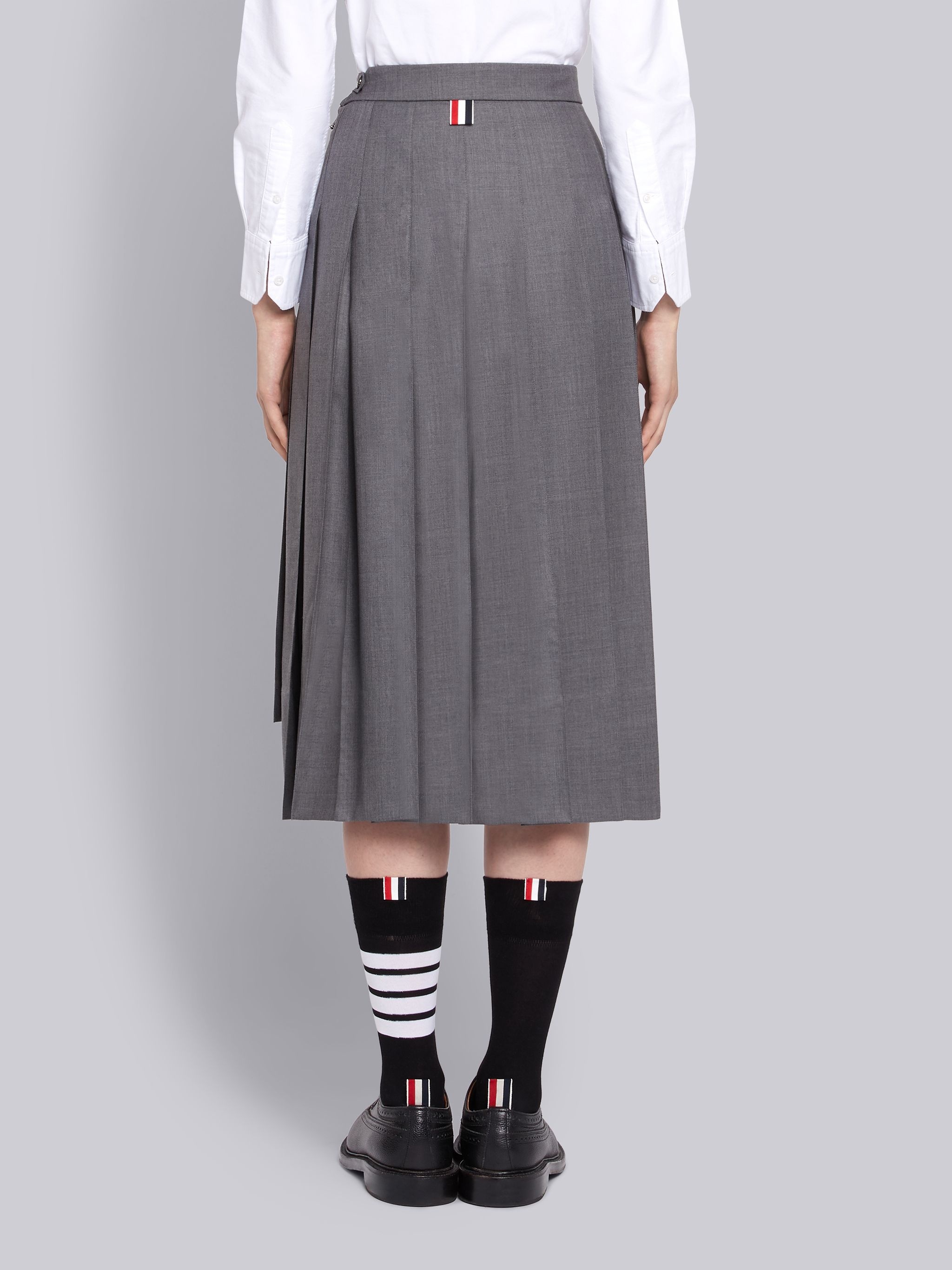 Medium Grey School Uniform Plain Weave Below-the-knee Pleated Skirt - 3