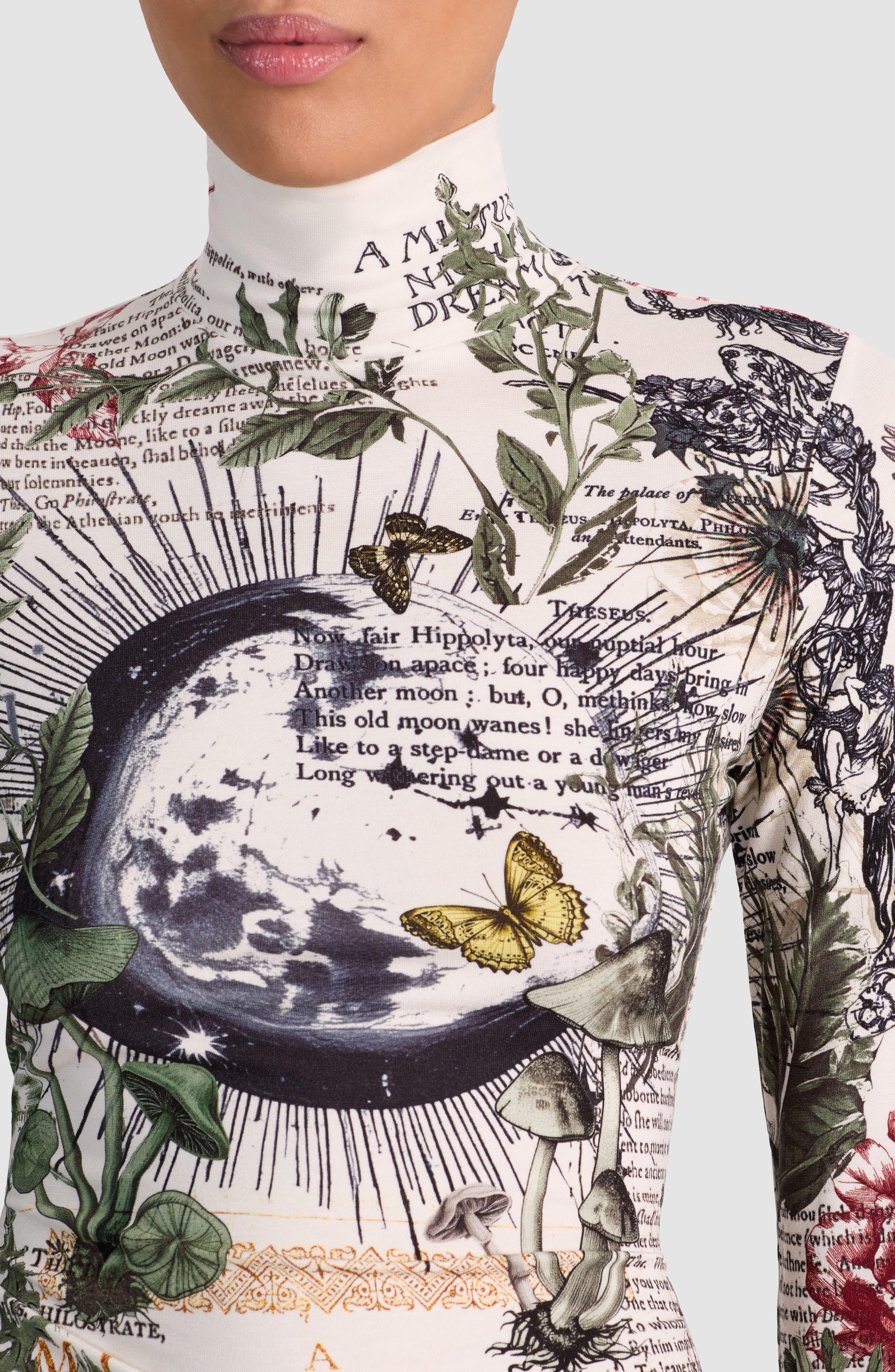 Alice + Olivia Delaina Mixed Print Turtleneck Top in Dreamscape Moon Vanilla at Nordstrom - 4