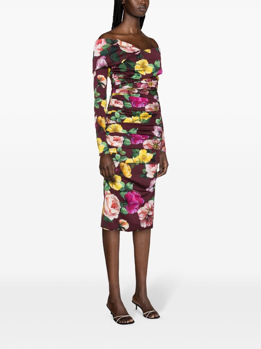 floral-print ruched midi dress - 3