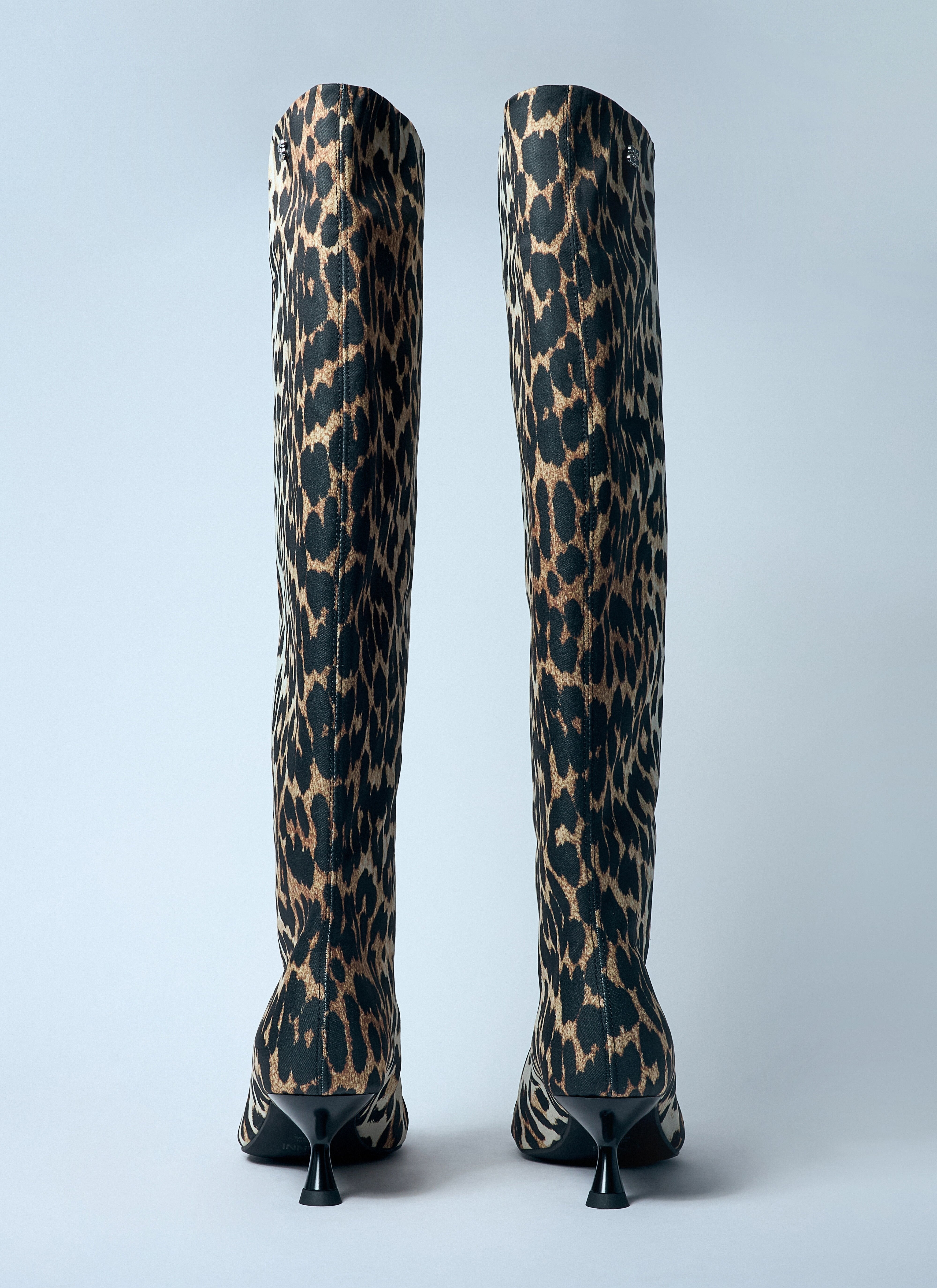 Ganni Women Leopard Eyelets Slouchy High Shaft Boots - 6