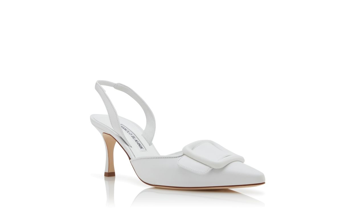 White Nappa Leather Slingback Pumps - 3