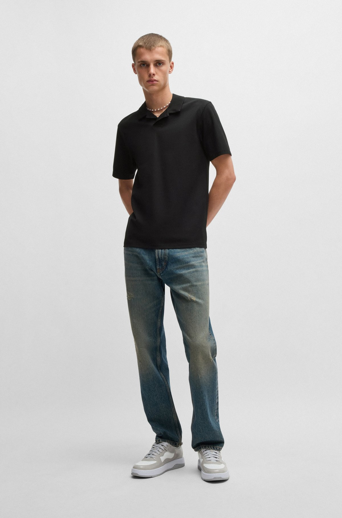 SLIM-FIT STRETCH-COTTON POLO SHIRT WITH JOHNNY COLLAR - 4