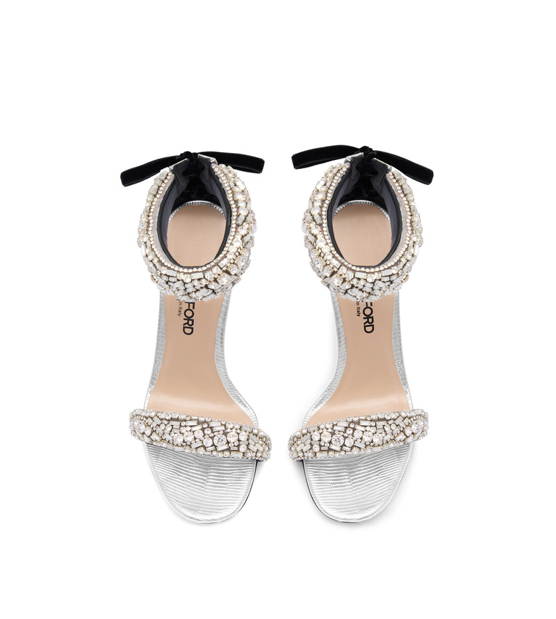 CRYSTAL-EMBELLISHED LAMINATED PRINTED LIZARD EDIE SANDAL 4